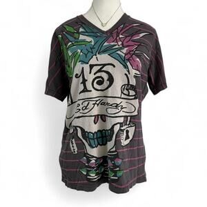 Vintage Y2K Don Ed Hardy by Christian Audigier "Bones 13" skull graphic Size S